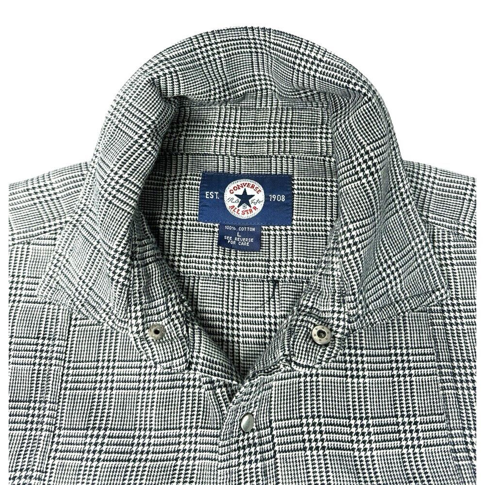 Converse One Star Men's Houndstooth Black Flannel Shirt - 100% Cotton, Snap Clos